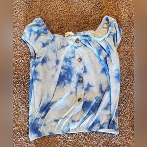 Blue Tie-Dye Button-Up Top